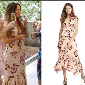 ALC Zadie Silk Ruffle Floral Pink Long Maxi Puff Sleeve Sundress Size 16